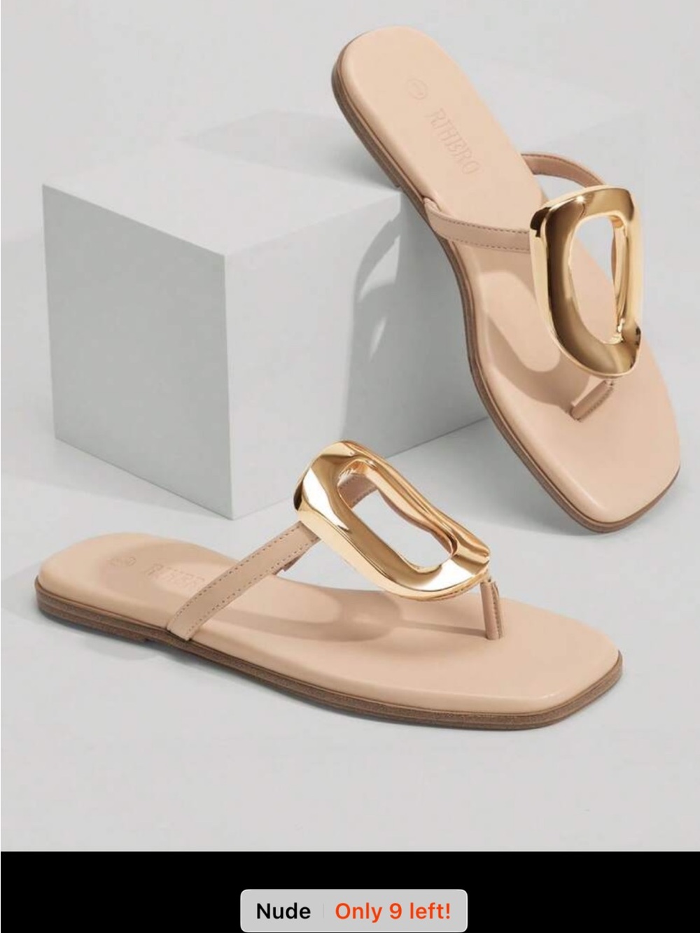 Nude Gold-Accent Women’s Toe-Loop Sandals